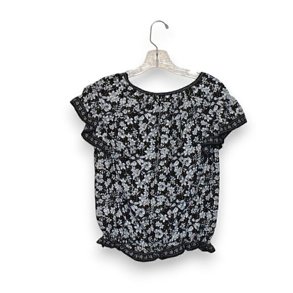 Max Studio Short Flutter Sleeve Floral Pullover Blouse Top Size XS - Picture 2 of 11